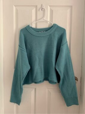 Double Zero Teal Cropped Crewneck Sweater